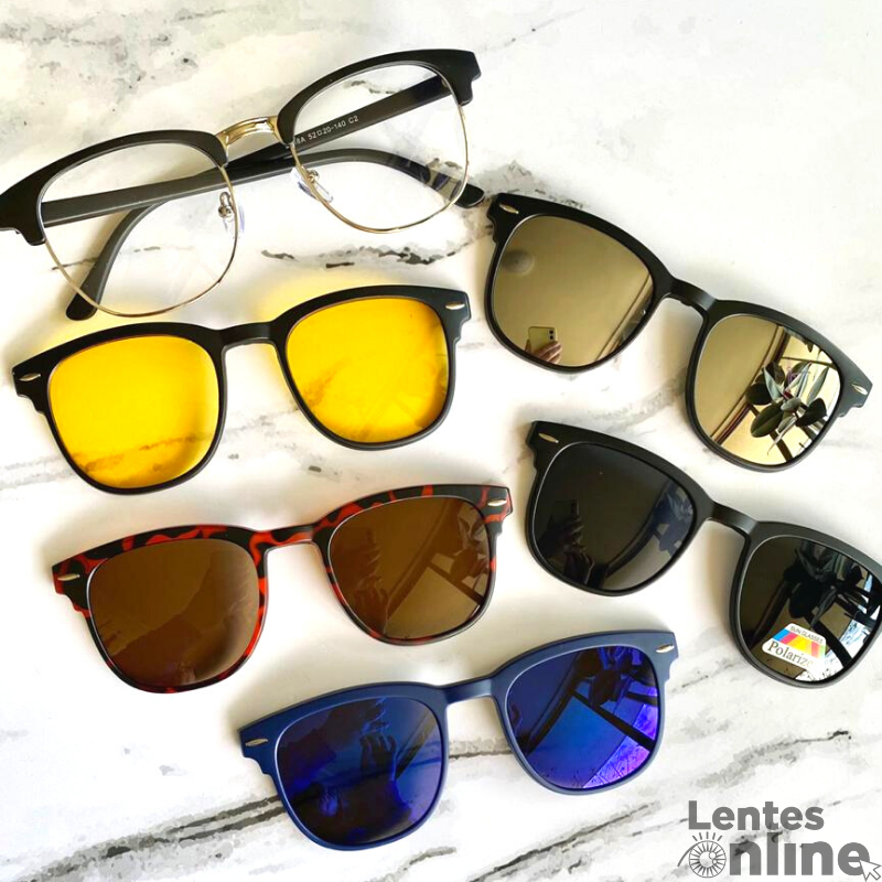 Lentes Clip On 5 clips Wayfarer Cristal Neutro Blue filter Lentes Online