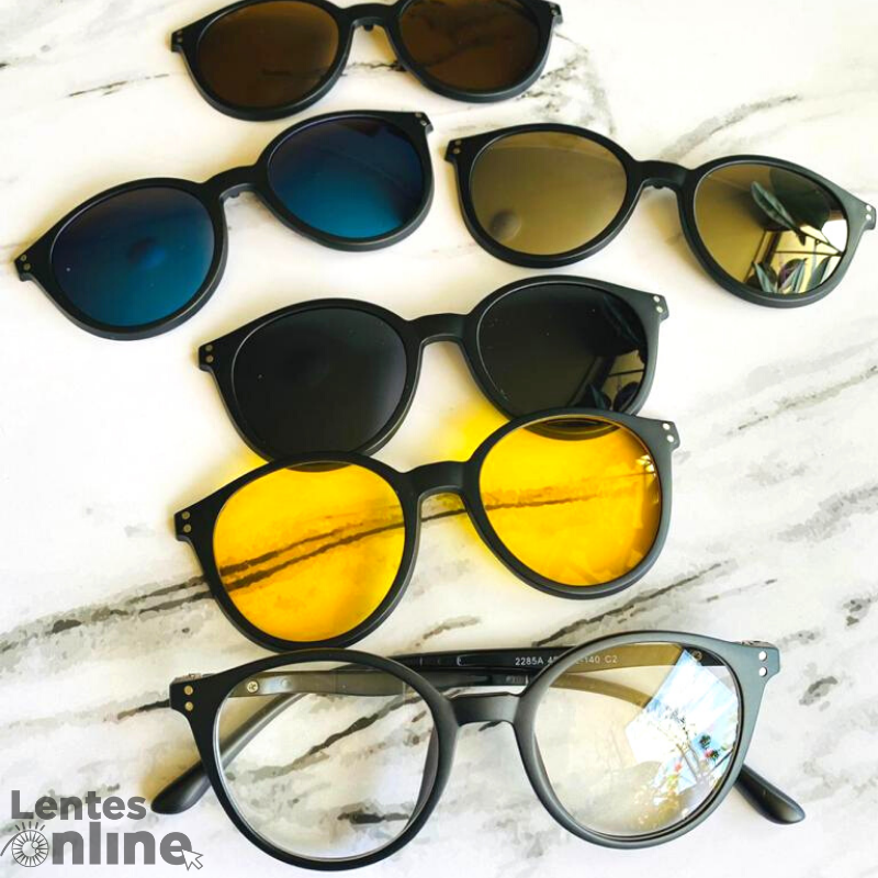 Lentes Clip On 5 clips Round Mini Cristal Neutro Blue filter