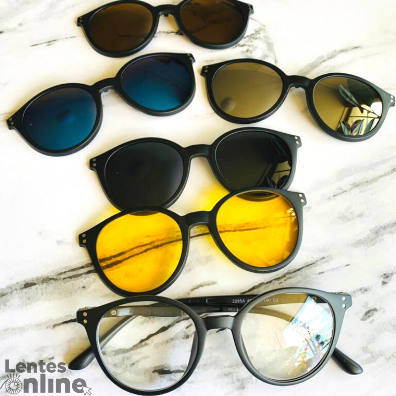 Lentes Clip On 5 clips Round Mini Cristal Neutro Blue filter Lentes Online